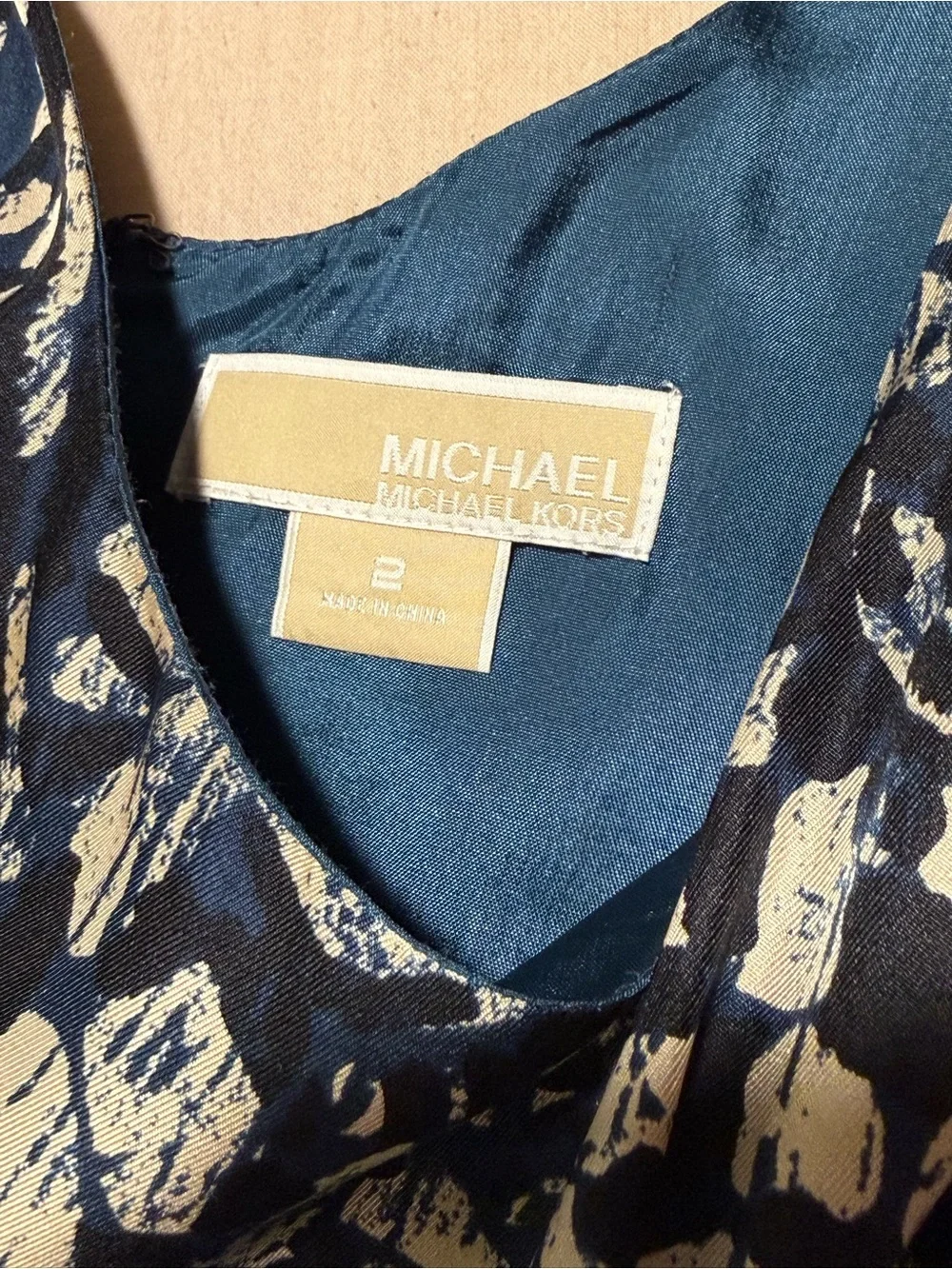 Michael Kors Navy and Cream Printed Sleeveless Dress size 2